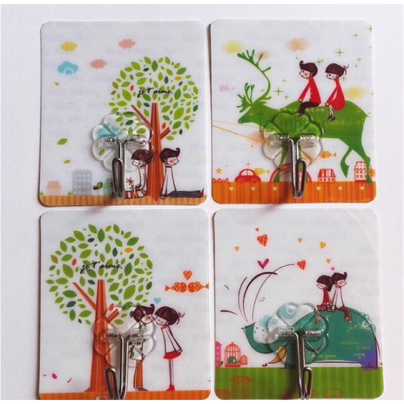 Set 10 móc dán tường 3D hoạ tiết siêu dính