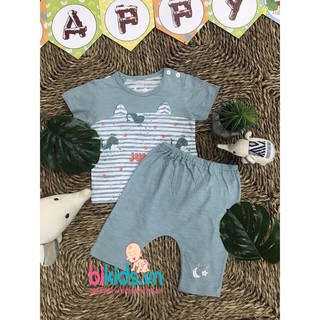 Momma - Bộ quần áo cộc tay cài vai cotton cho bé