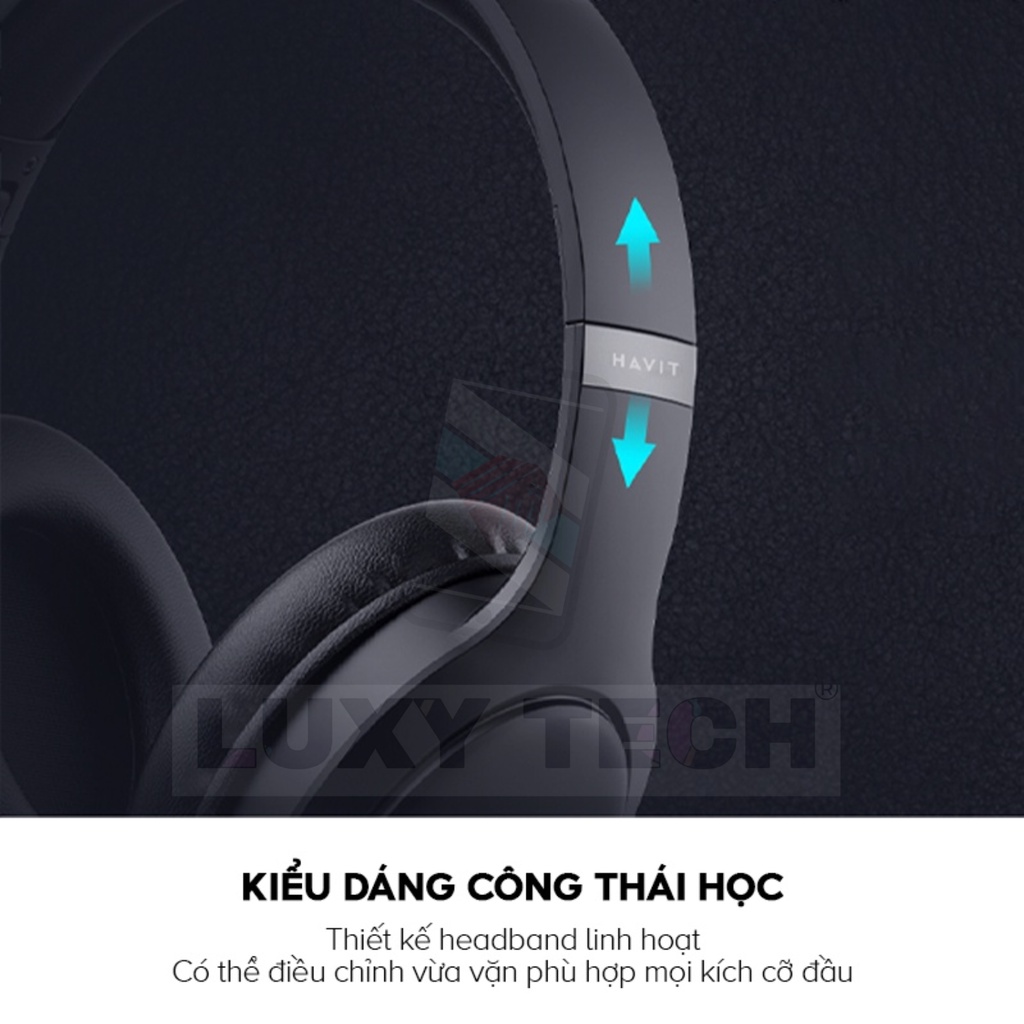 Tai Nghe Headphone Bluetooth HAVIT H633BT, Công Thái Học, Led RGB, Nghe Đến 22H - Chính Hãng BH 12 Tháng