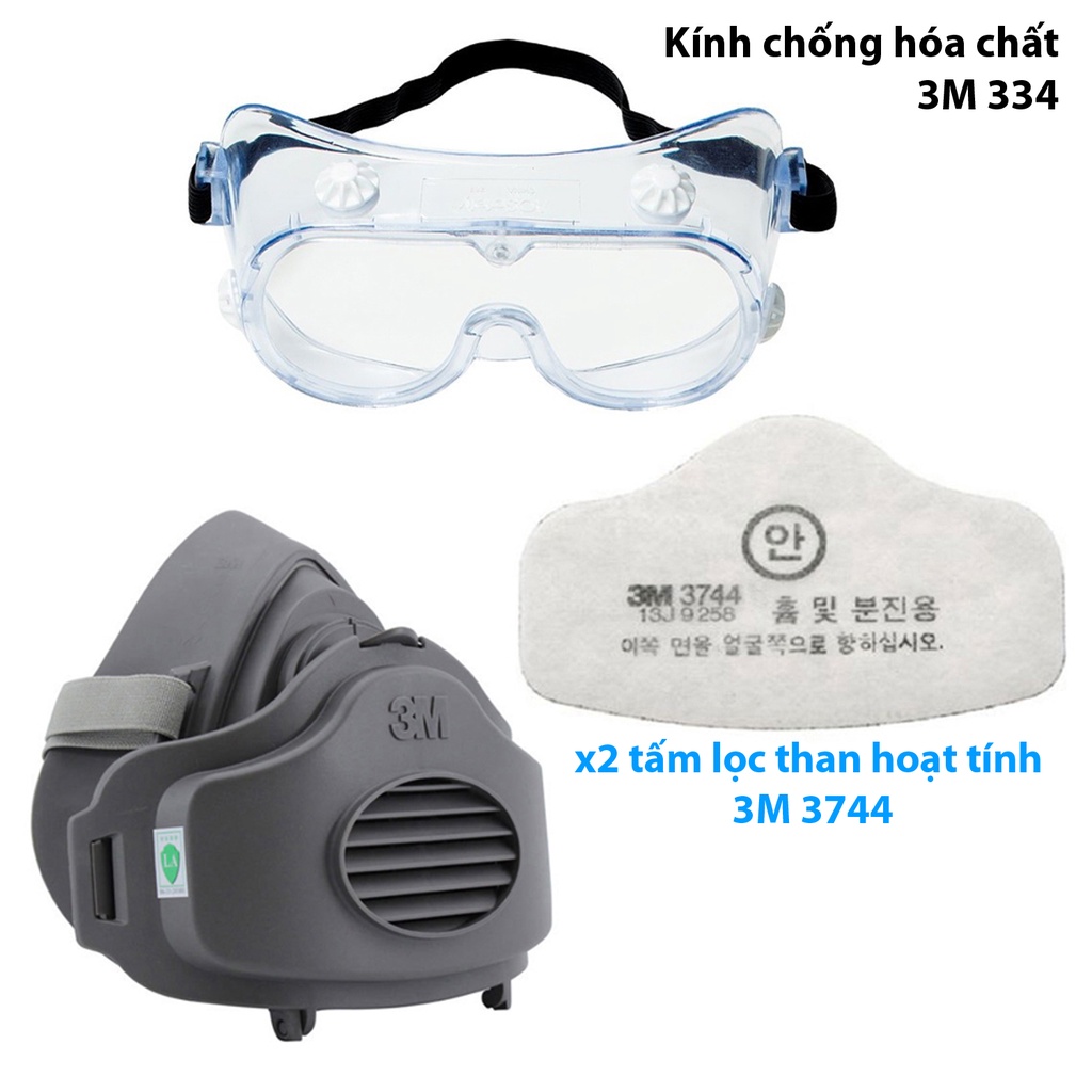 3M 3200-Mặt nạ phòng độc 3M có kính chống hóa chất 3M 334, JG101 lọc hơi acetone, xăng dầu dùng phun sơn, phòng khói độc