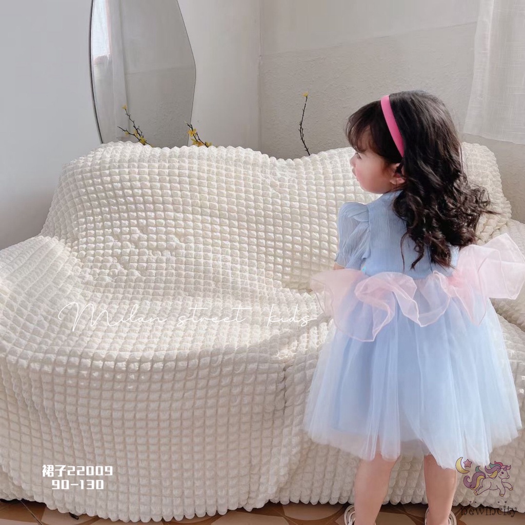 Đầm Tay Ngắn Cổ Tròn Đính Kim Sa Phong Cách Hàn Quốc Thời Trang Cho Bé Gái