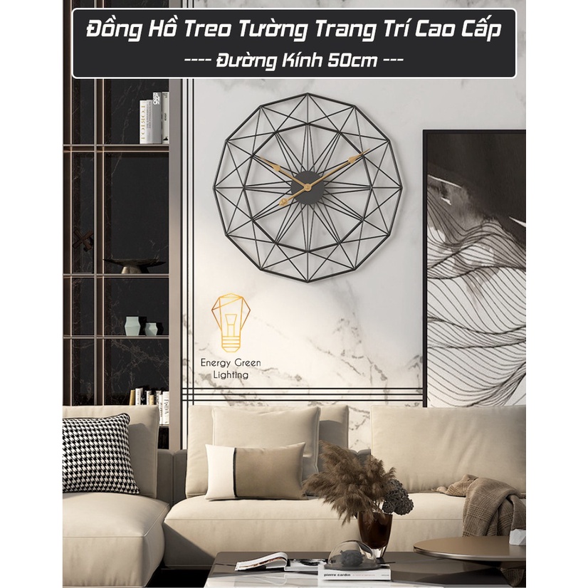 Đồng Hồ Treo Tường Energy Green Lighting Vintage DH-98 - Trang Trí Nghệ Thuật Cao Cấp - Sang Trọng - Đường Kính 50cm