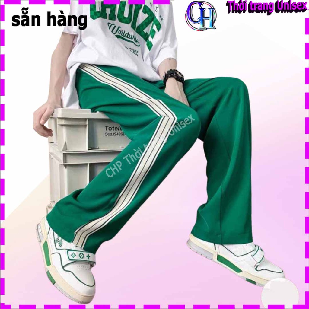 Quần Thể Thao Nam Nữ 4 Sọc Ống Rộng Suông- Chất nỉ bông mền mại Chống nhăn Không Xù Lông Màu Xanh Ve Chai
