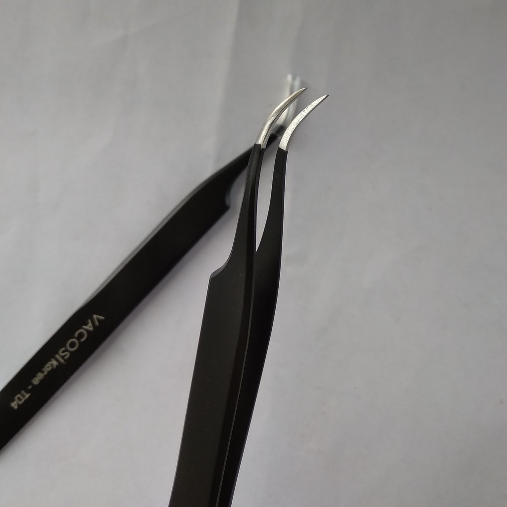 Nhíp nối mi cong inox bạc T03 &amp; đen T04 Vacosi Curved Tweezers