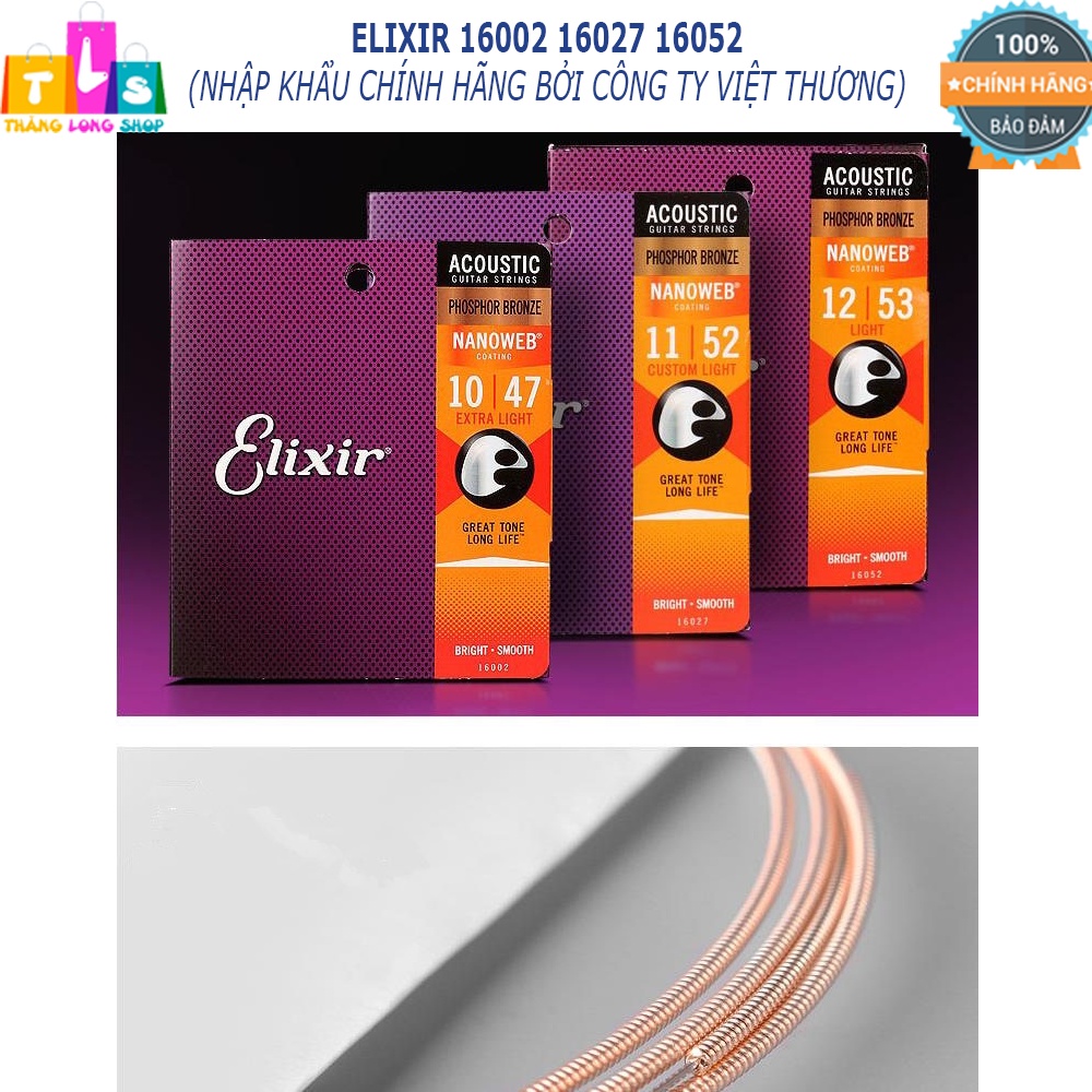 [Chính hãng] Elixir 16002 16027 16052 - Dây đàn acoustic guitar Elixir cỡ 10 11 12 Phosphor Bronze Strings