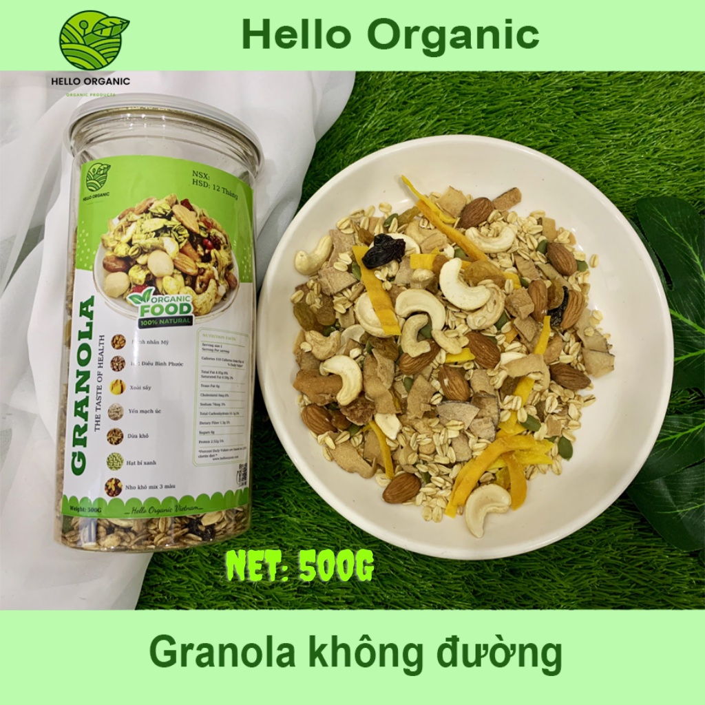 Granola Không Đường Siêu Hạt 500Gram - Ngũ Cốc Hạt Ăn Kiêng Giảm Cân.Ngon Như Nhà Làm - Hello Organic