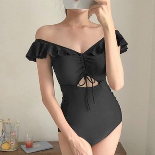 Bikini Liền Cổ V Bèo Ngực Nhúm Sườn