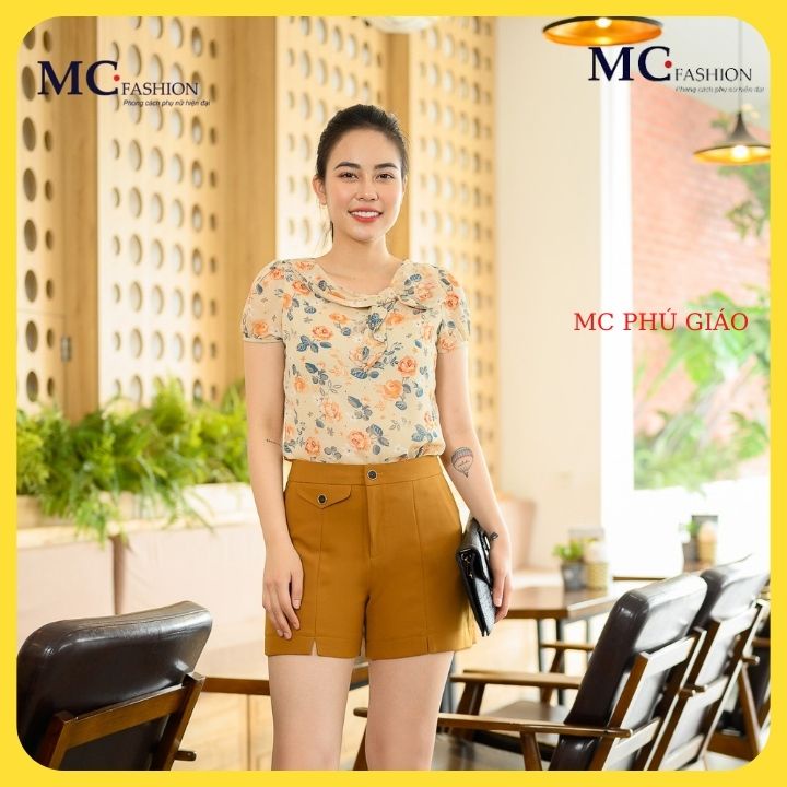 Áo Sơ Mi Kiểu Nữ Công Sở Mc Fashion Màu Hồng Xanh Ghi Cam A682