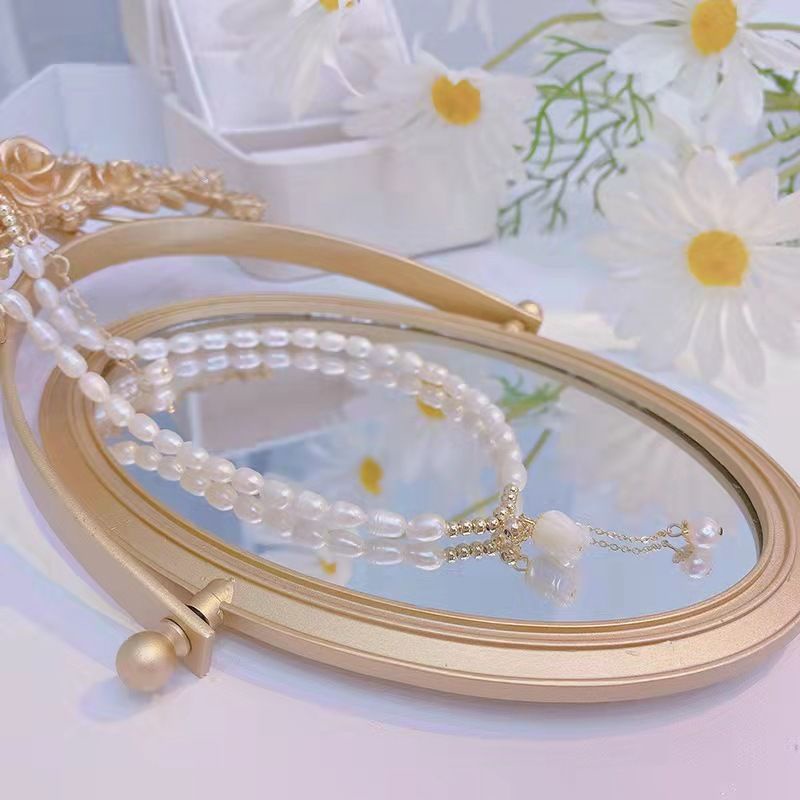 Bộ Vòng Cổ / Vòng Tay / Dây Chuyền Ngọc Trai Tự Nhiên Hoa Lily Cao Cấp Phong Cách Ba