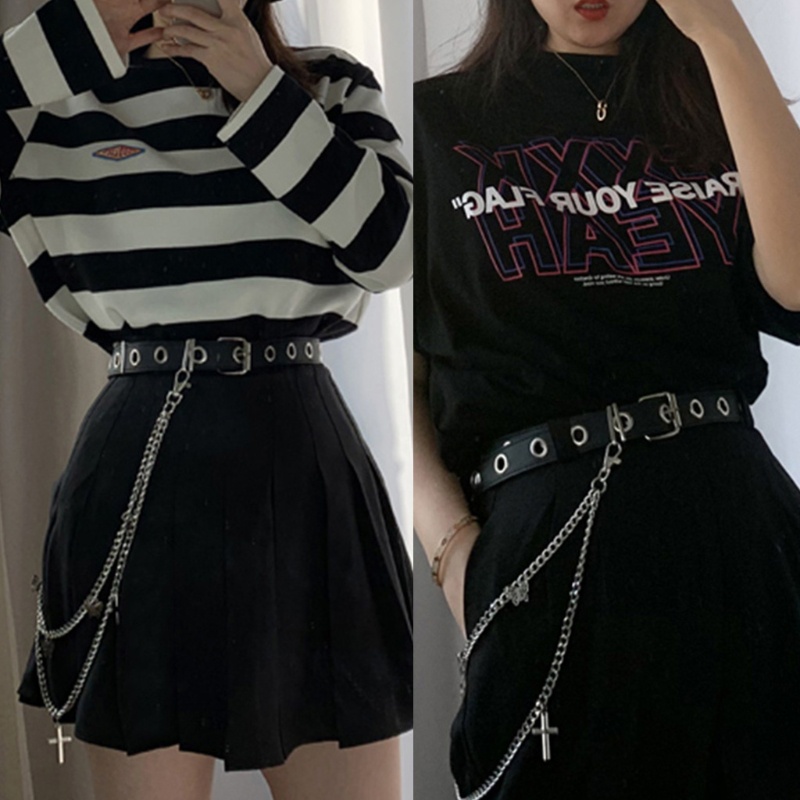 King Gothic Punk Dây Xích Đeo Thắt Lưng Quần Jean Có Mặt Hình Bướm Chéo Phong Cách Harajuku Đường Phố Hip Hop Đường Phố Cho Nữ