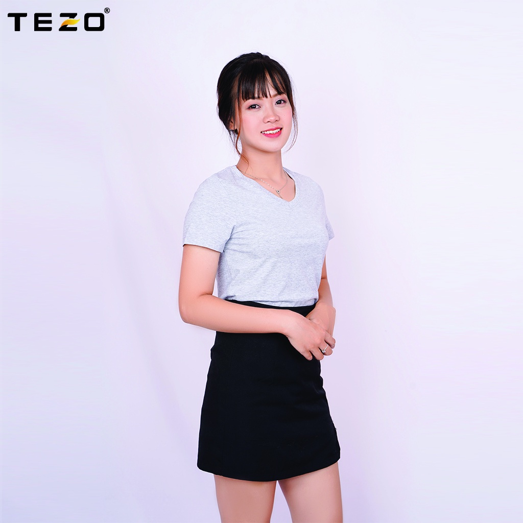Áo thun nữ TEZO (6 màu) cổ tim, chất liệu cotton thấm hút mồ hôi, body fit, vận động thoải mái, co giãn tốt 2104APKB002