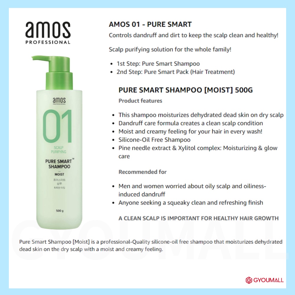 Dầu gội đầu AMOS Pure Smart chống rụng tóc chăm sóc tóc