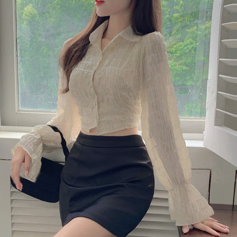 Áo Croptop Dài Tay Phối Nơ Xinh Xắn Dành Cho Nữ