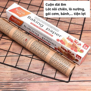 Cuộn giấy thấm dầu thực phẩm, lót nồi chiên không dầu, chịu nhiệt cao, dài 8m, giấy nướng bánh, gói đồ ăn