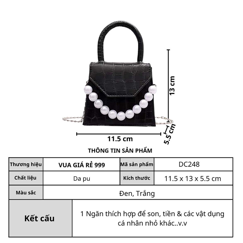 Túi xách nữ đeo chéo đeo vai túi mini tặng kèm dây ngọc trang trí ma 98