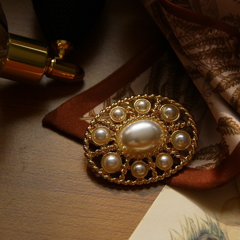 Trâm Cài Áo Đính Ngọc Trai Hình Oval Phong Cách Cổ Điển Cho Quý Ông