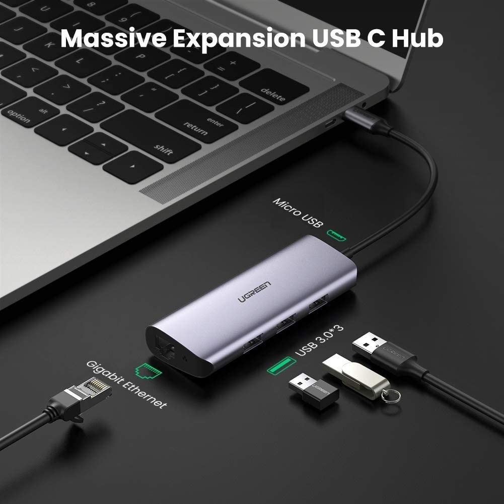 Bộ chuyển USB Type C sang LAN 1Gbps + 3 cổng USB 3.0 chính hãng UGREEN 60812 cao cấp - Hàng phân phối chính hãng