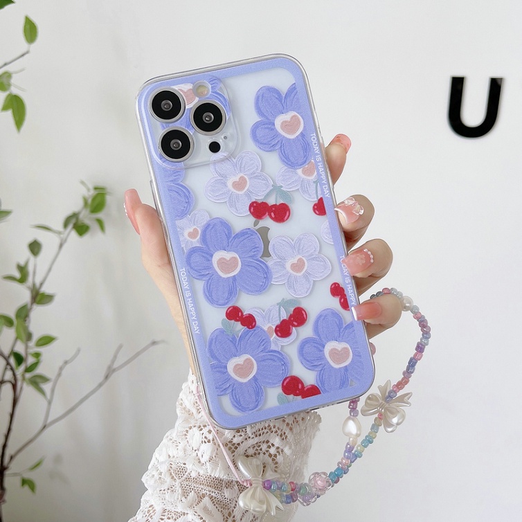 Casing Oppo A7 A5S A12 A11K A3S A96 4G A9 A5 2020 F11 Pro F7 F5 Youth Reno 4 2Z 2F 2 F Z F5Youth F11Pro Bow Chain Straight Edge Cherry Peach Flowers Clear Shockproof Soft Phone Case CES 12