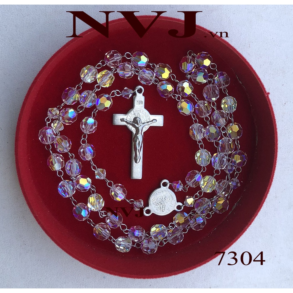 Rosary – Chuỗi Mân Côi 50 hạt tròn 6ly pha lê Swarovski crystal classic bead 5000 001AB, PhaleAo, trang sức NVJ
