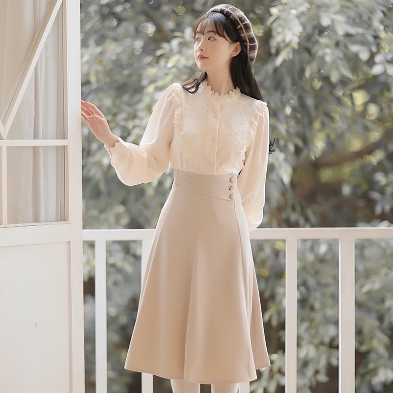 Chân Váy Công Sở Xoè Phối Cúc Đai Trẻ Trung, Chân Váy Công Sở Nữ