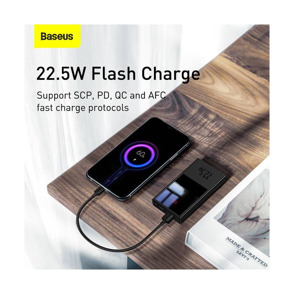 Pin dự phòng Baseus PPMI02 super mini 20000mAh hỗ trợ nhanh 22.5W - tích hợp PD/QC3.0/2.0 (đen)