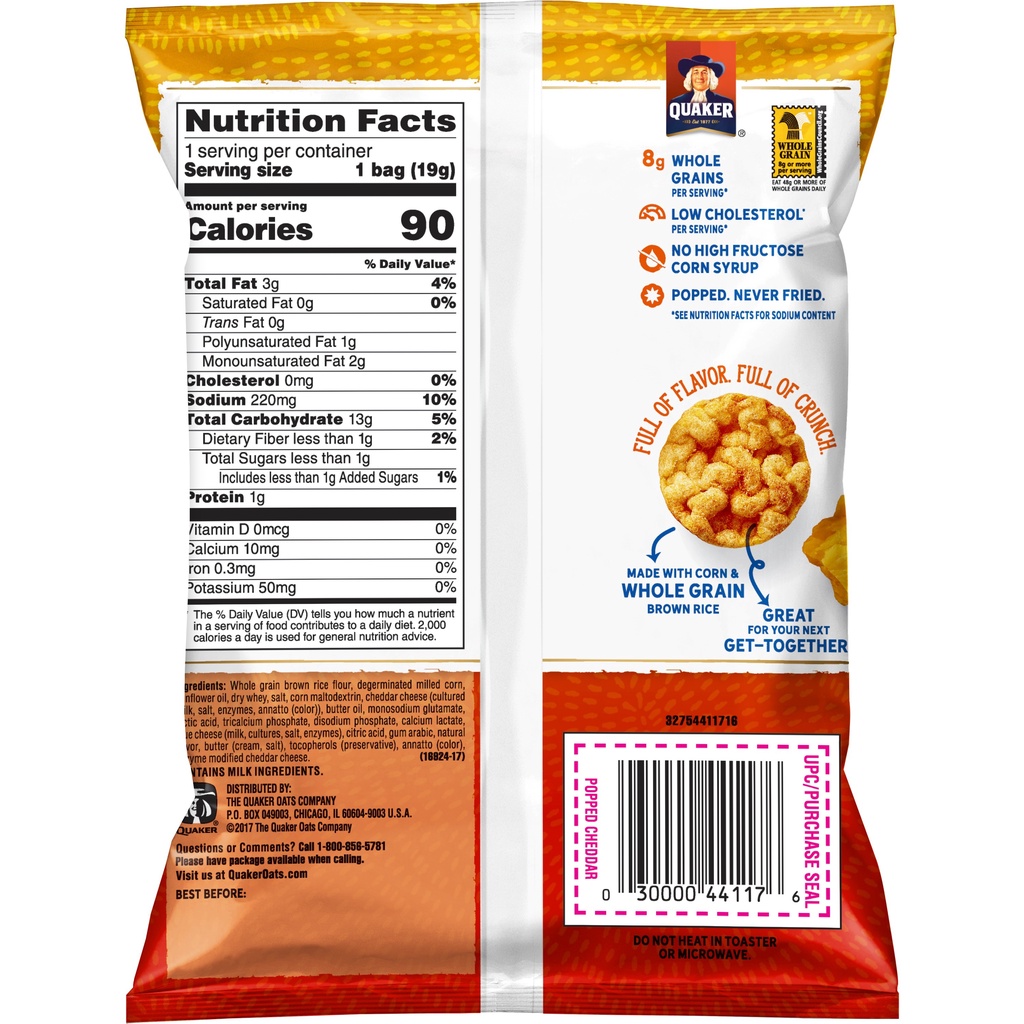 Snack bánh gạo giòn Quaker gói 19g-26g/ USA - Rice Crisps - Low Fat & Low Cholesterol/ Đồ ăn vặt healthy | BigBuy360 - bigbuy360.vn