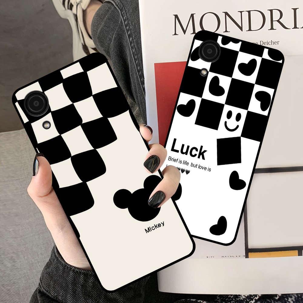 Ốp lưng Samsung A03 Core in hình sọc caro, họa tiết đen trắng dễ thương