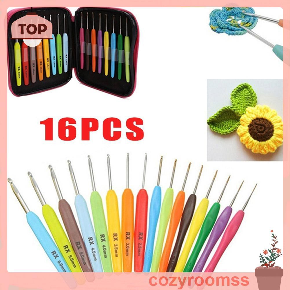 Bộ 16 Cây Kim Đan Len Tay Cầm Mềm Bằng Nhôm Nhiều Màu Sắc