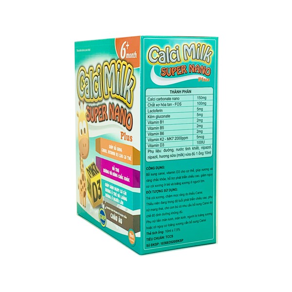 Calci milk super nano hộp 20 ống bổ sung canxi và các loại vitamin cho trẻ từ 6 tháng tuổi