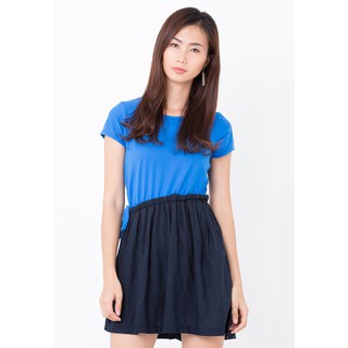 Đầm xòe linen phăng xéo phối màu - hồng - cirino