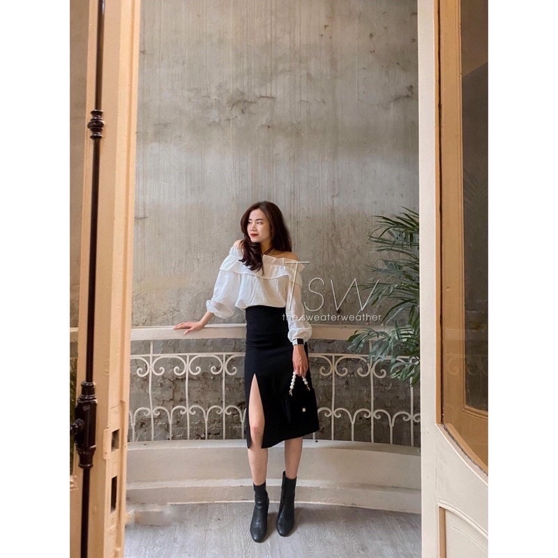 Pass chân váy dài xẻ tà