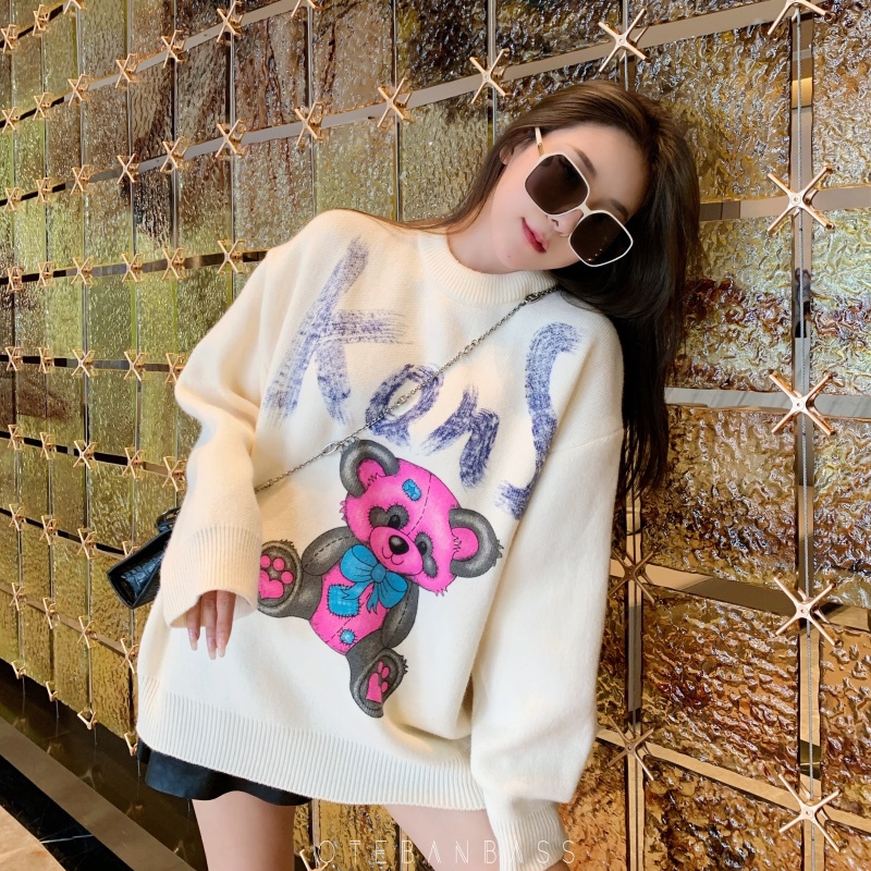 Áo Sweater Chui Đầu Dáng Rộng In Chữ Hoạt Hình Thời Trang Thu Đông Cho Nữ 2021