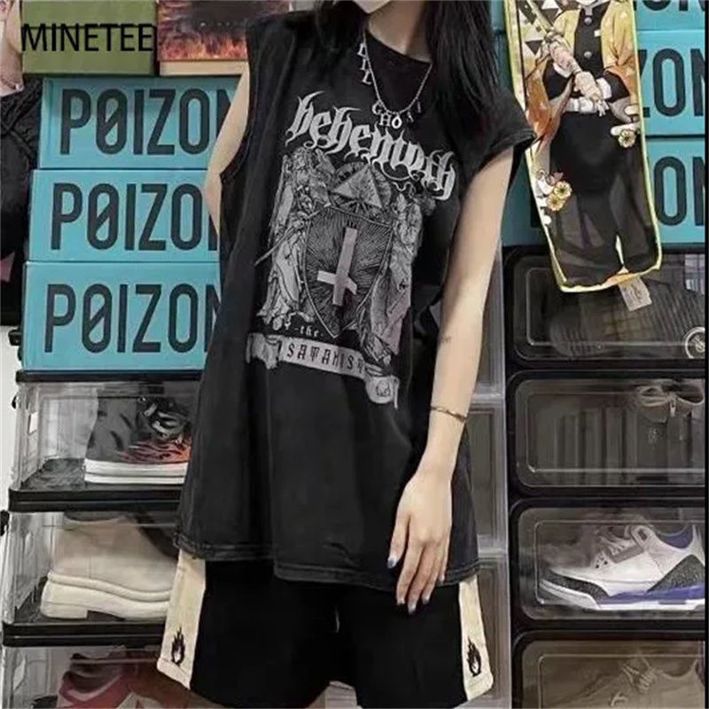 Jiashucheng Áo Thun Thể Thao Sát Nách Dáng Rộng Phong Cách Hip Hop Đường Phố Âu Mỹ Cao Cấp Cho Nữ