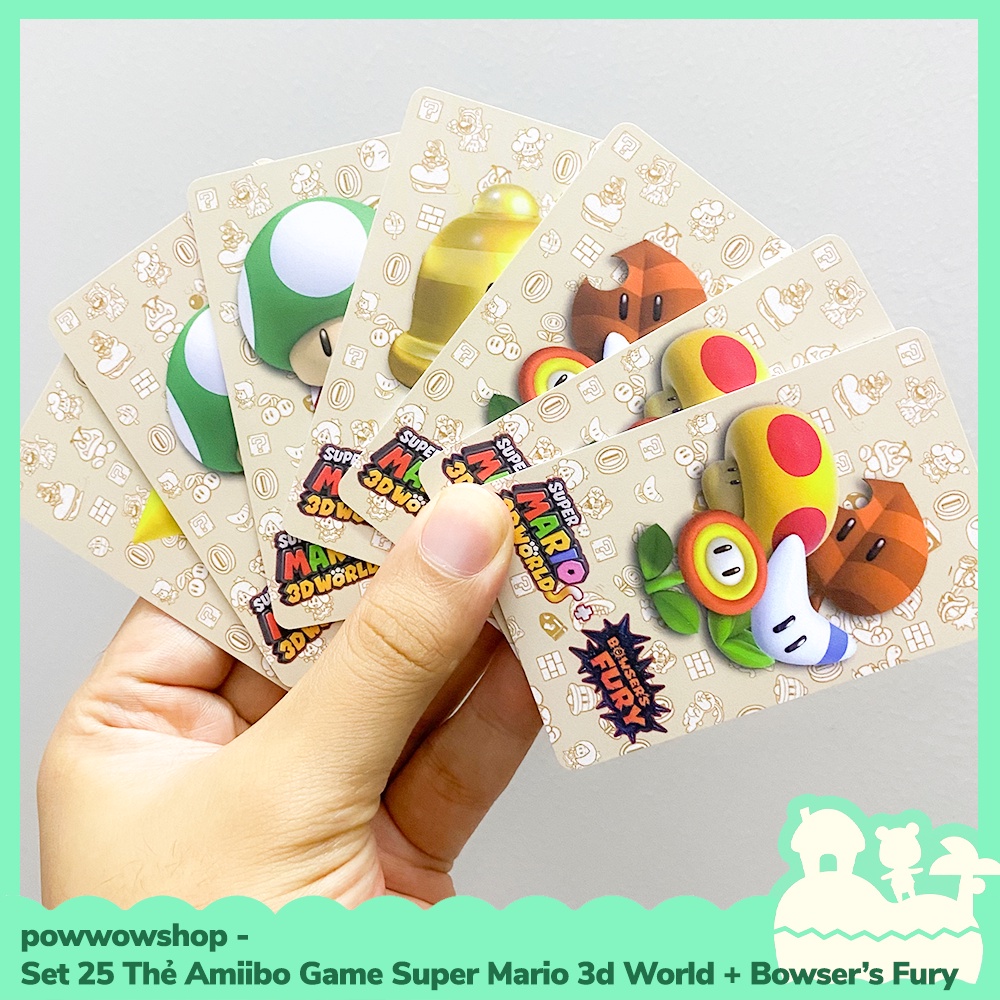 [Sẵn VN - Hỏa Tốc] Set 25 Thẻ Amiibo Card Scan NFC Game Super Mario 3d Worlds &amp; Bowser's Fury Nintendo Switch Kèm Hộp