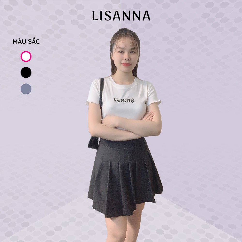 Áo thun croptop thêu chữ Stussy LISANNA bozip loại 1