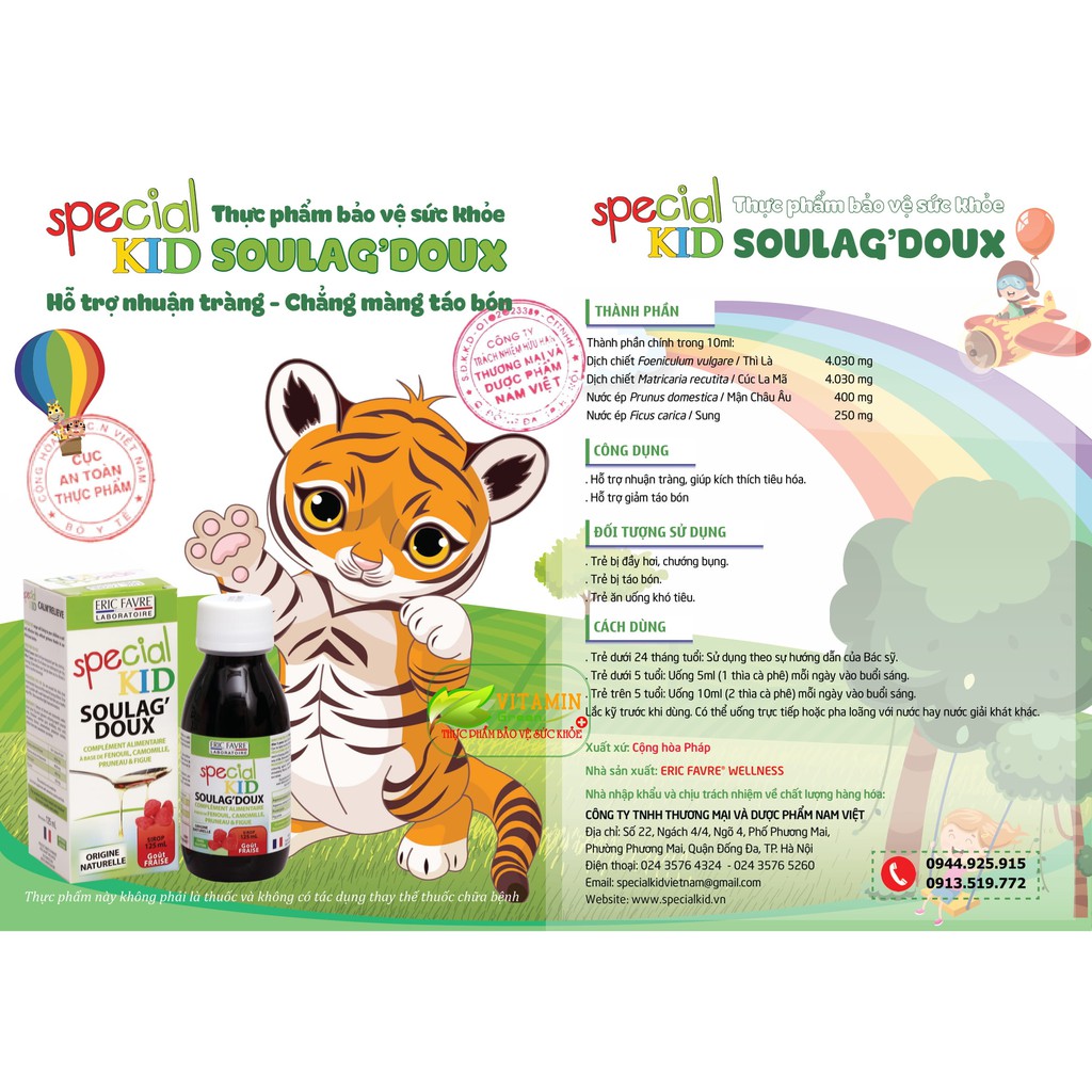 SPECIAL KID SOULAG’ DOUX THẢO DƯỢC CHỐNG TÁO BÓN, ĐẦY HƠI CHO BÉ 125ml | NHẬP KHẨU CHÍNH HÃNG PHÁP