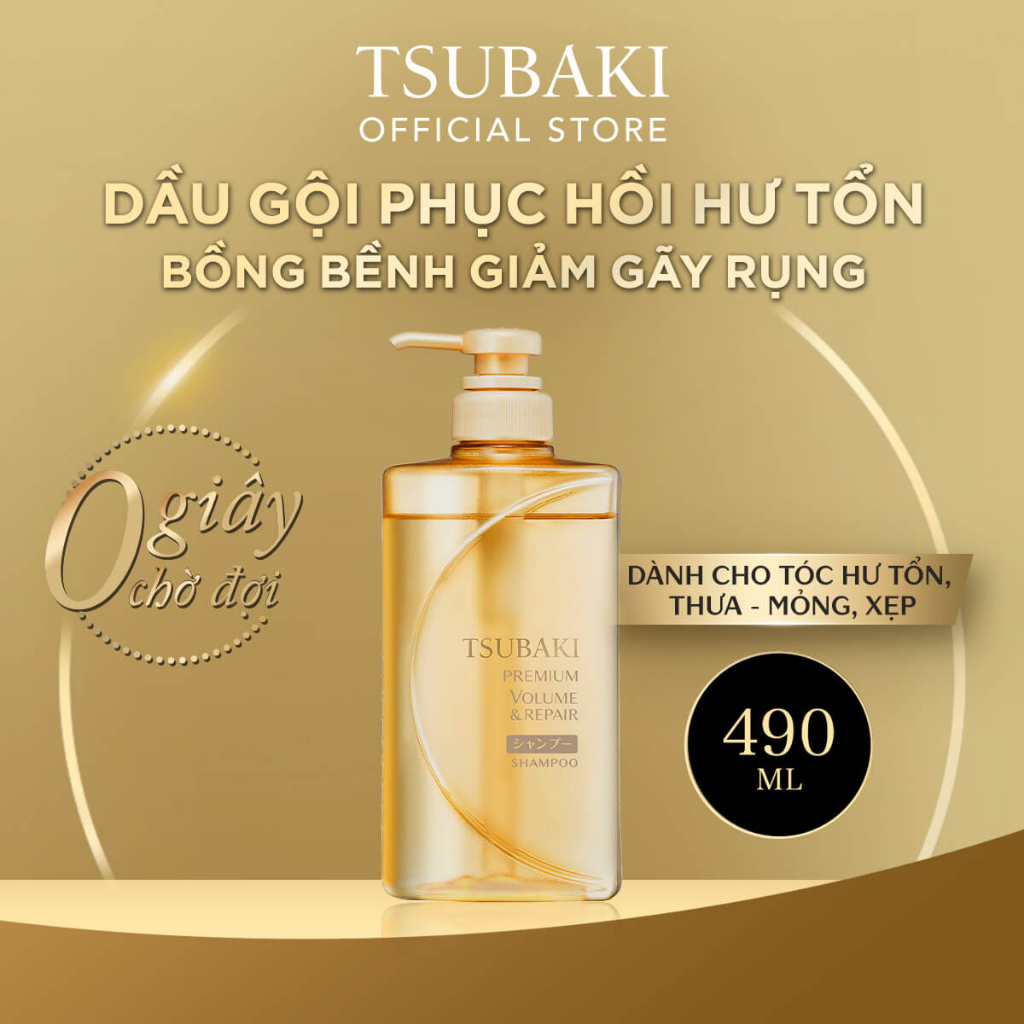 [Mua 1 tặng 1] Combo Dầu gội Phục hồi ngăn rụng tóc Premium Repair Tsubaki (490ml/chai) và Kem xả repair 180g