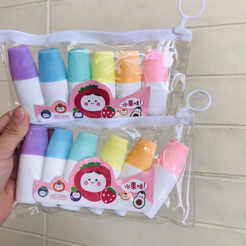 Set 6 Cây Bút Dạ quang Xinh 6 Màu Kèm Túi Zip - Bút highlight mẫu mới 2021