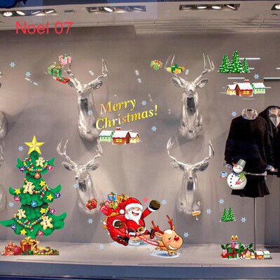 Decal dán tường trang trí giáng sinh noel - ông già và cây thông