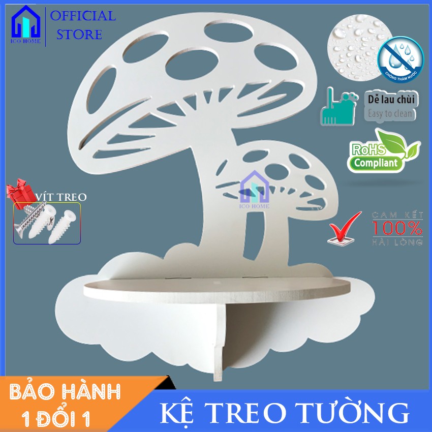 Kệ gỗ treo tường trang trí hình cây nấm xinh xắn - ICO HOME