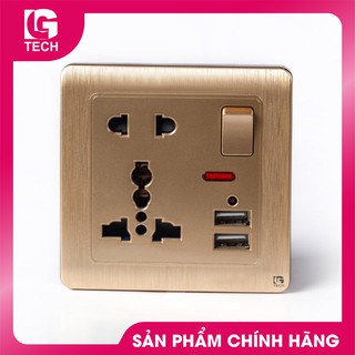 Mặt điện vuông 5 chấu kết hợp 2 cổng USB, công tắc an toàn và đèn báo LG tech LG-C60-029