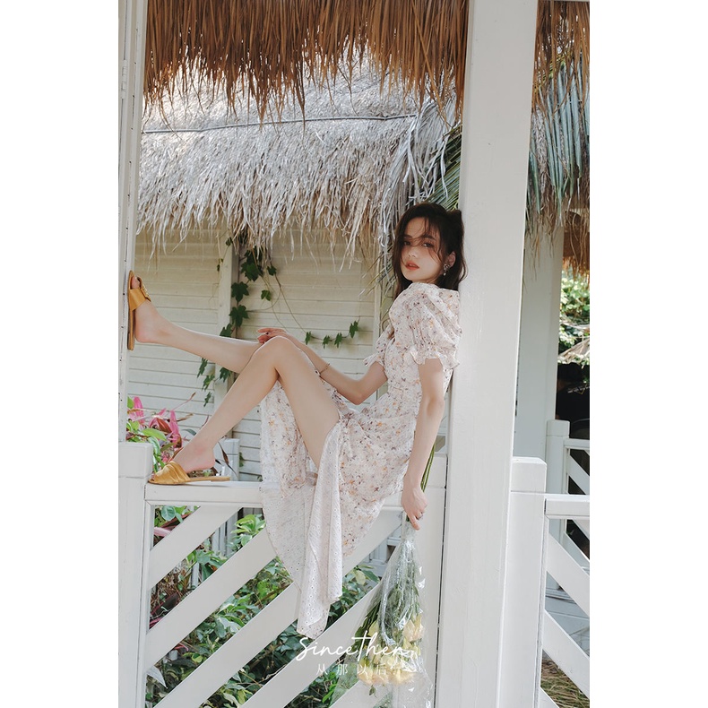 Đầm midi Tay Ngắn Họa Tiết Hoa Thời Trang Mùa Hè Xinh Xắn Cho Nữ