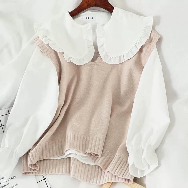 Set ao sơ mi trắng - áo len 2019