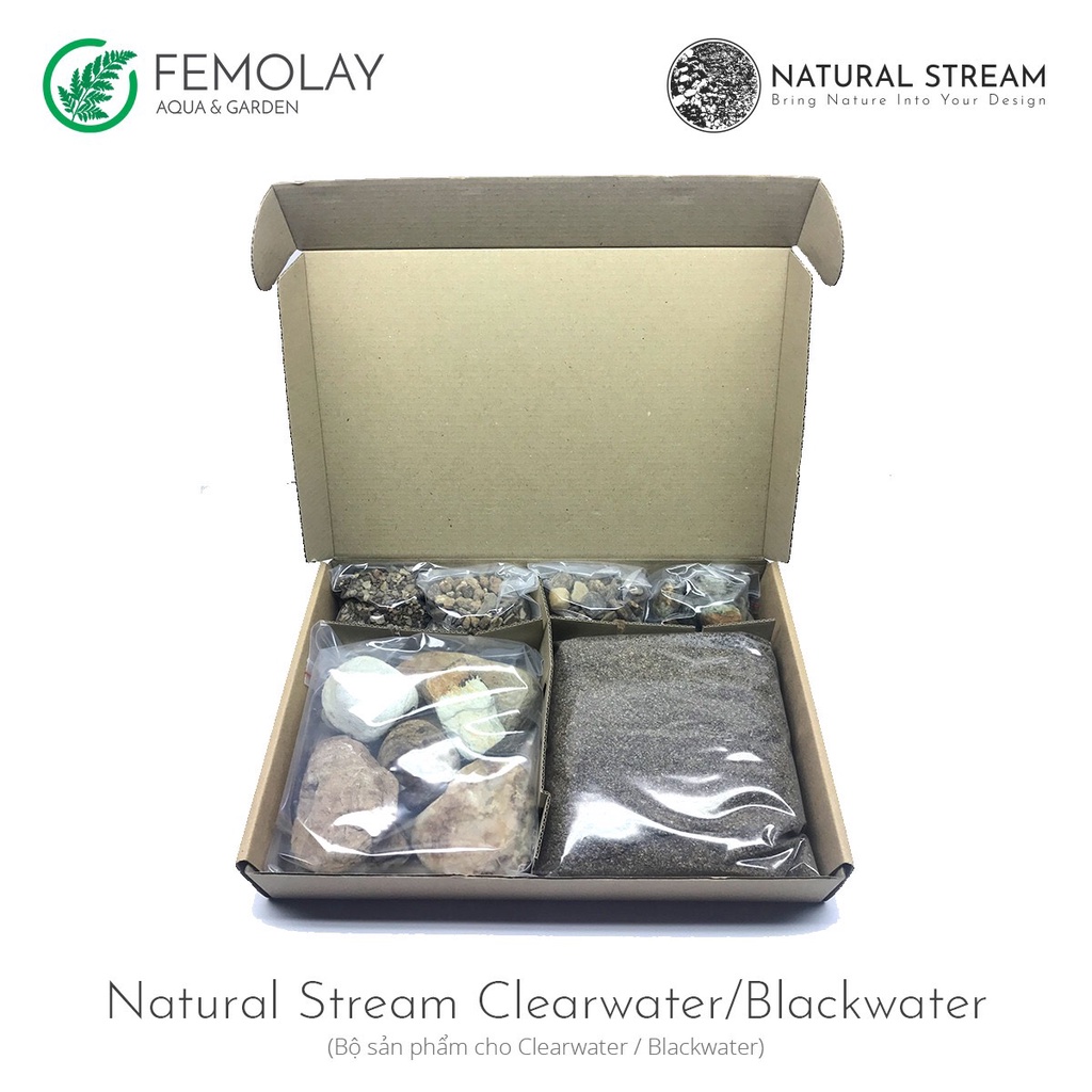 Combo Cát Suối + Sạn Suối + Đá Cuội Suối Cao Cấp Femolay Natural Stream |Trang trí Trải Nền Bể Thủy Sinh, Biotope.
