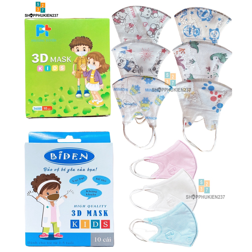 Khẩu trang 3 lớp 1 hộp 10 cái Biden vải sms cao cấp cho bé hàng công ty Cửu Long