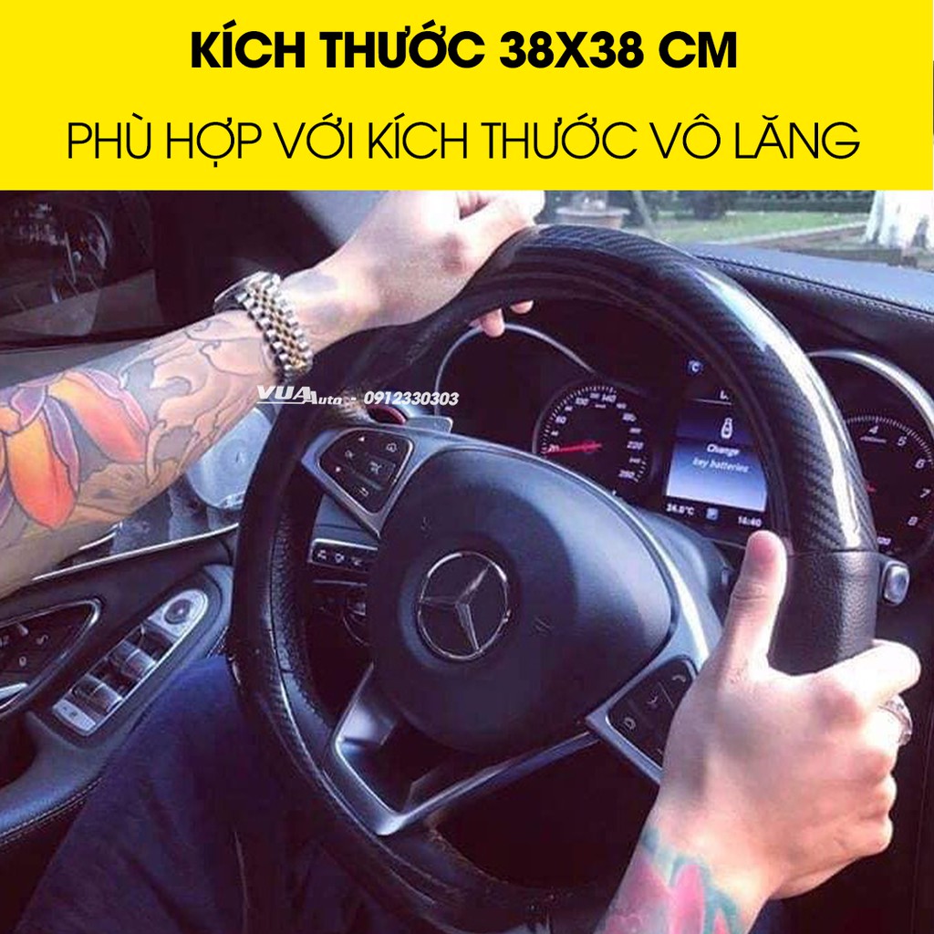 Bọc vô lăng ô tô cacbon VuaAuto phù hợp nhiều dòng xe, bọc volang da cacbon cao cấp, ôm khít, chống trơn trượt mồ hôi