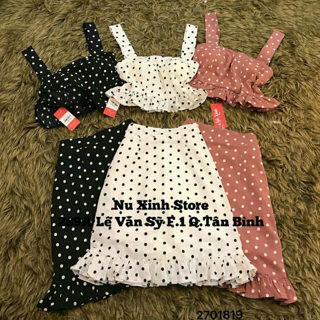 set áo và váy chấm bi siêu đẹp