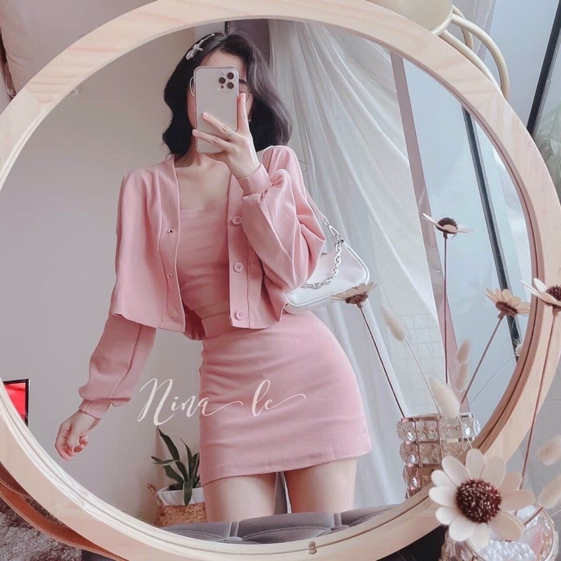 Sét Váy Ôm  Kèm Áo Khoác Ngoài 3 Màu Siêu Cute Hàng Hot Trend Chất Đẹp