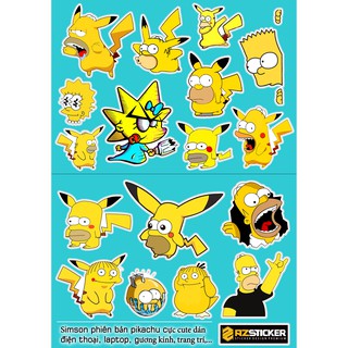 Set Sticker Picachu phiên Bản Simpson Dán Nón Bảo Hiểm , Dán Laptop , Điện Thoại , Xe Máy , Xe Đạp Điện Chống Thấm Nước