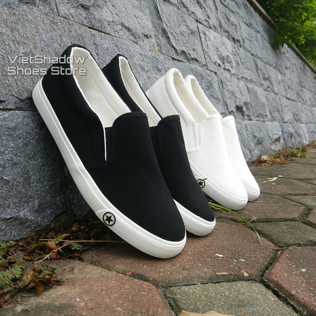 Slip on nam nữ - Giày lười vải &quot;little star&quot; - Vải thô 3 màu đen, trắng và xanh navy - Mã A511